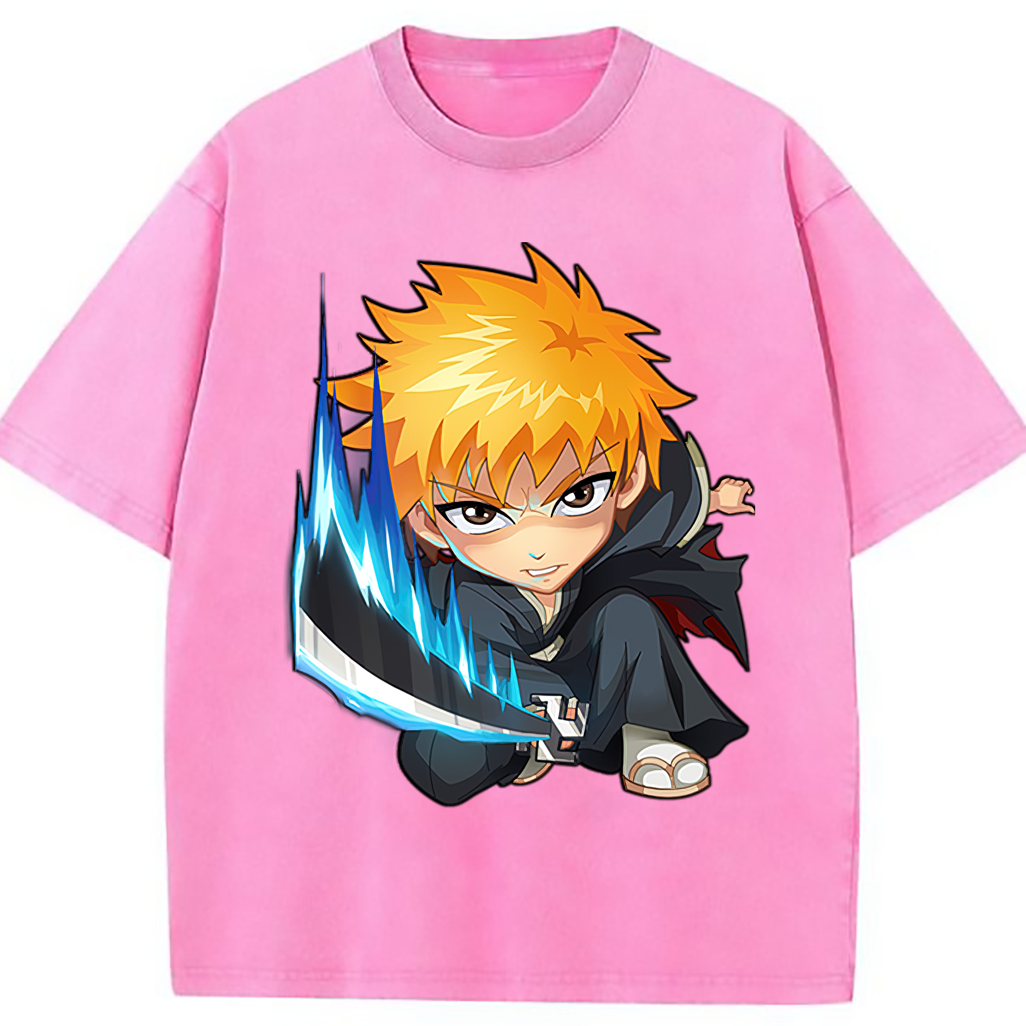 （画像用） ブリーチ 黒崎一護（くろさき いちご）BLEACH Kurosaki Ichigo 綿100% ヴィンテージ風 半袖Tシャツ（フロントプリント）